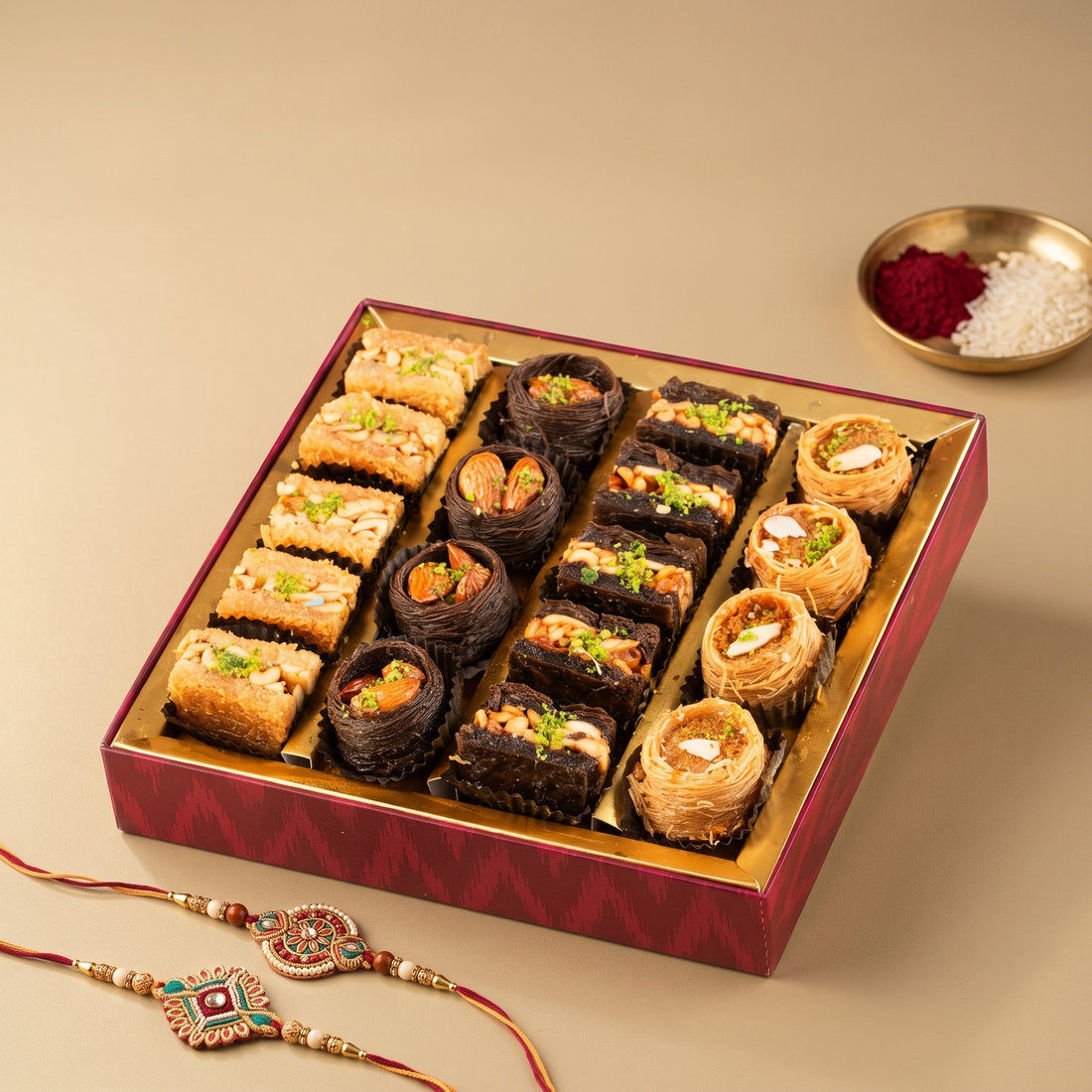 Blossom Rakhi Bloom — Assorted Chocolate Baklava Box 500g