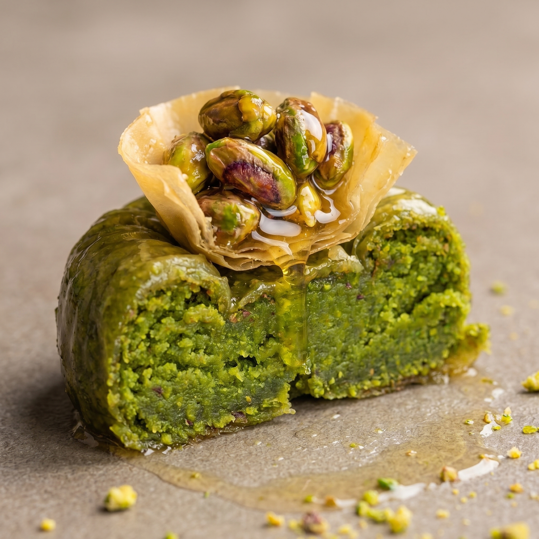 Pistachio Ring Baklava, close-up detail
