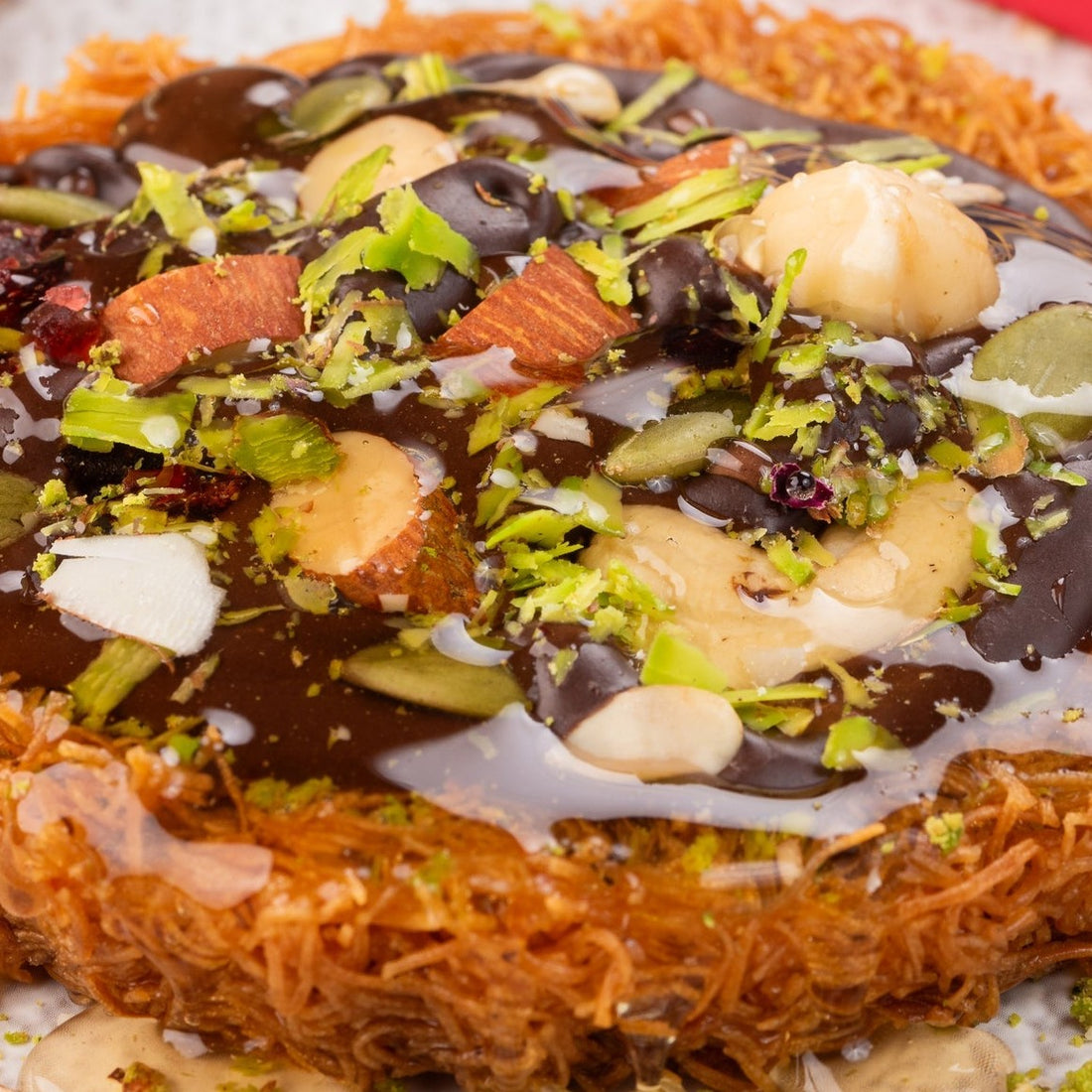 Nutella dry fruit kunafa ghewar close-up detail