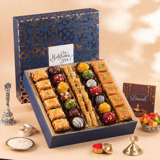 Navy Imperial With Baklavas and Indian Sweets Diwali Gift Box