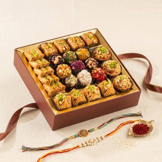 Shriyantra Assorted Baklava & Indian Fusion Laddu Box 580g with Rakhi Essentails
