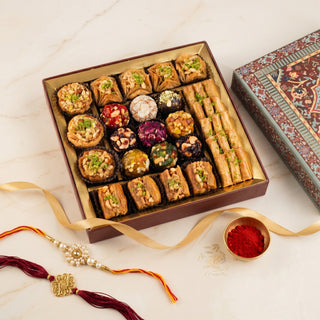Shriyantra Assorted Baklava & Indian Fusion Laddu Box 580g with Rakhi Essentails