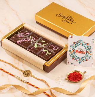 Pistachio Kunafa Chocolate Bar with Rakhi Essentials