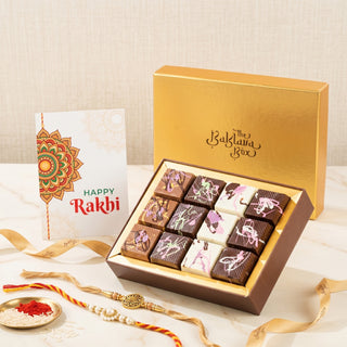 Dubai Kunafa Chocolate Box with 2 set of Kundan Rakhi