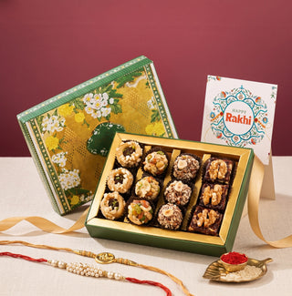 Kusum Assorted Artistic Indian Sweets with Rakhi Essentials