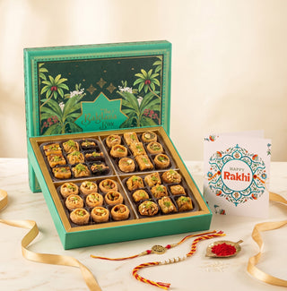 Emerald Assorted Baklava & Kunafa Rakhi Hamper Box 1kg
