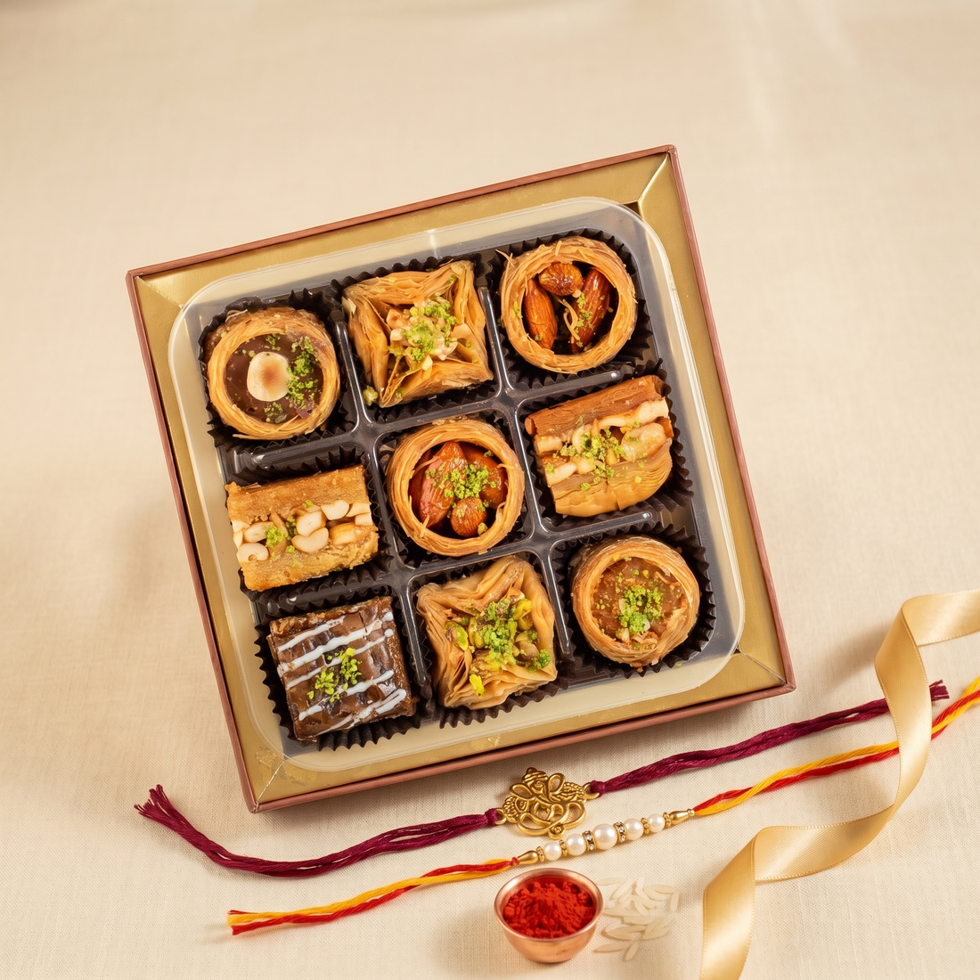 Noor Assorted Baklava Box with Rakhi Essentials