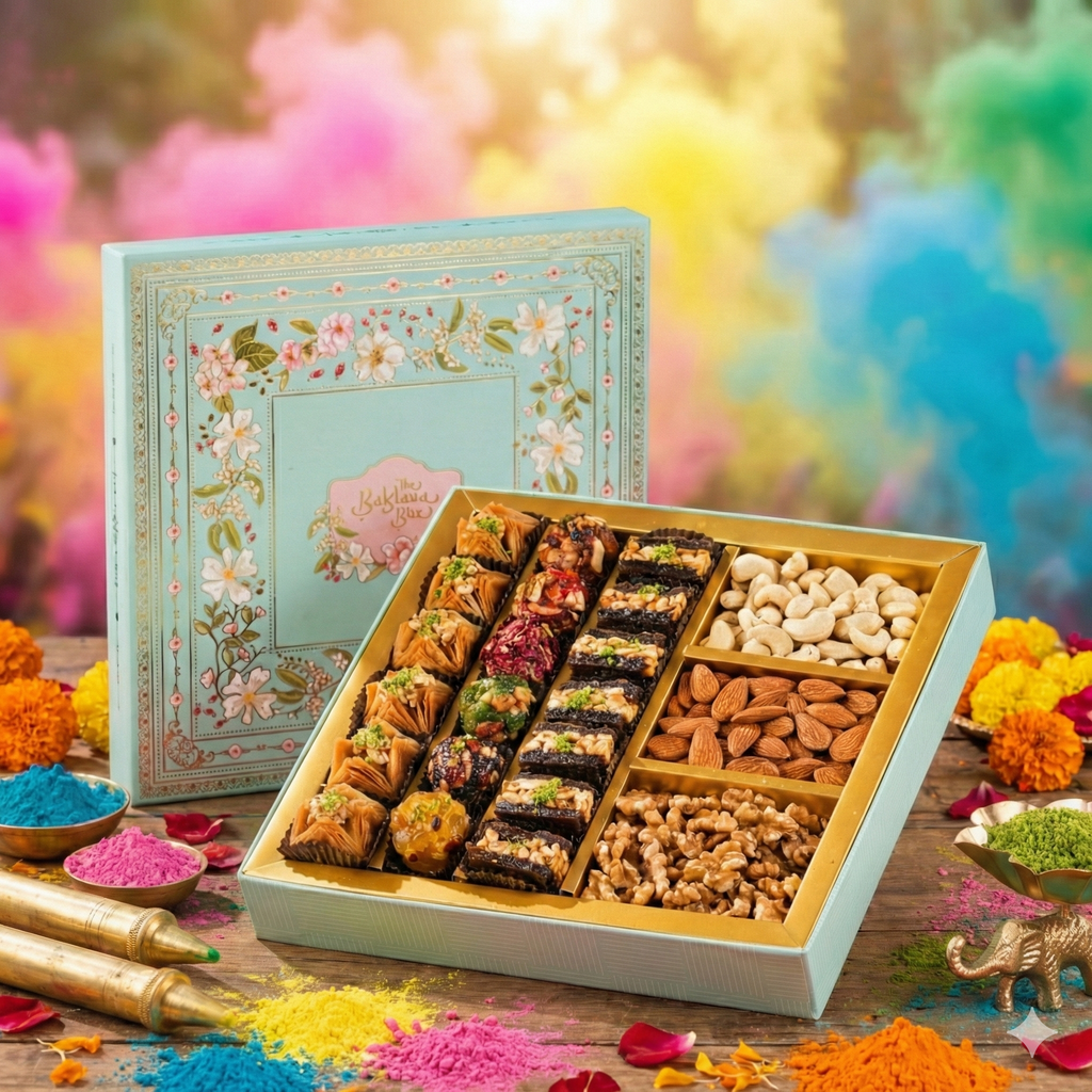 Phool Assorted Baklava & Dryfruit Holi Hamper – THE BAKLAVA BOX