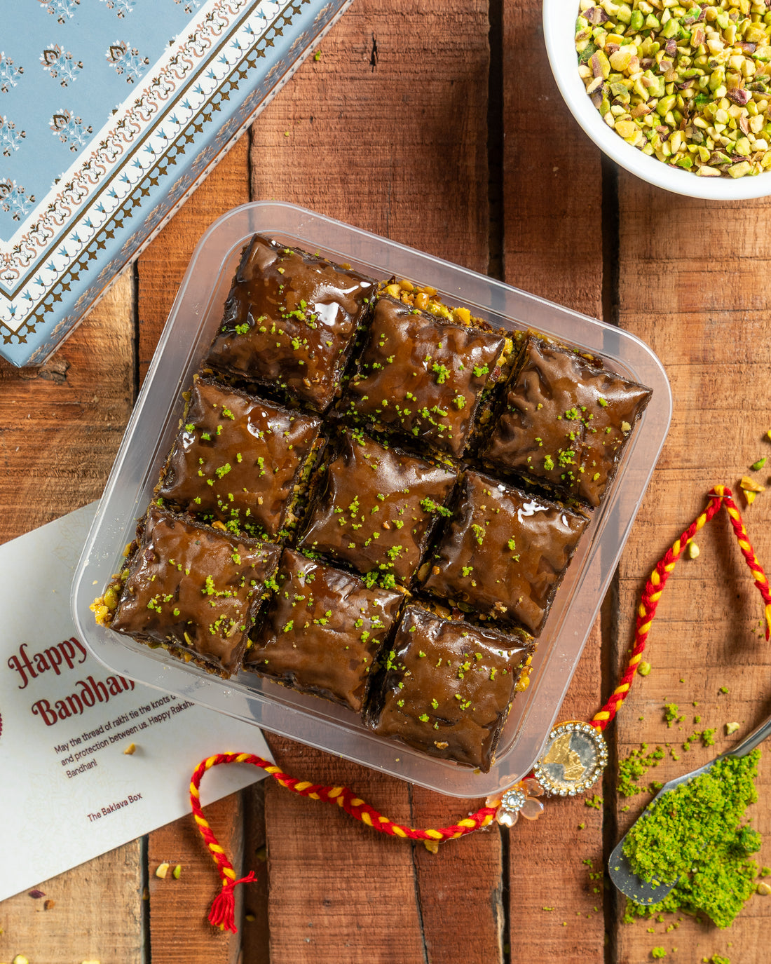 Classic Pistachio Sweets with Rakhi Essentials