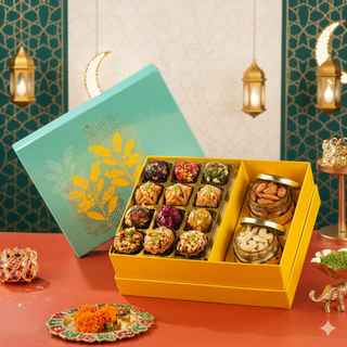 Torquise Assorted Baklava, Fusion Laddu & Dryfruit Hamper Sweets Box
