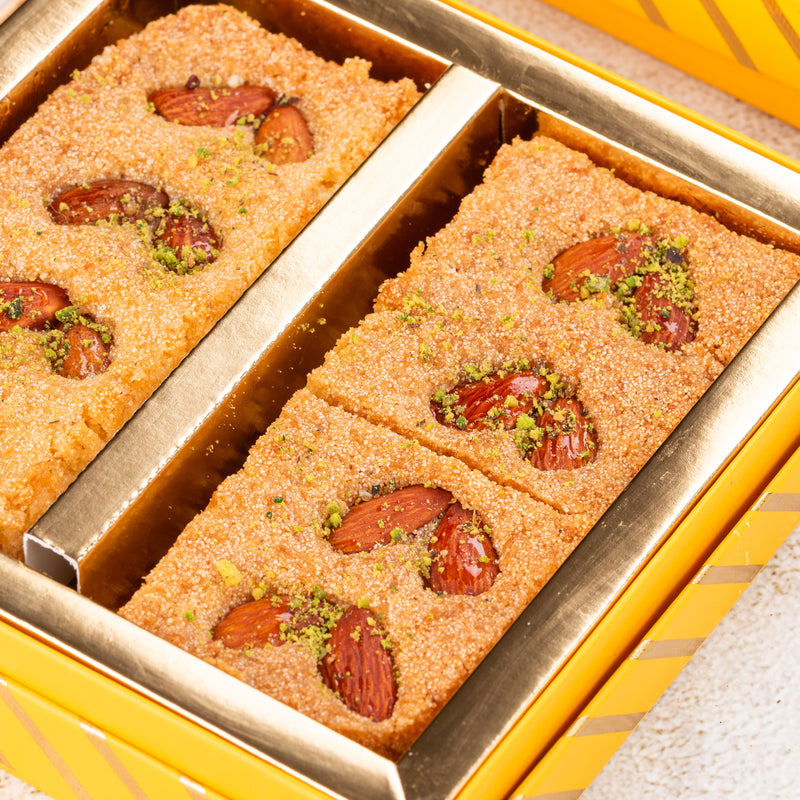 Almond Basbousa (Egyptian Semolina Cake) - THE BAKLAVA BOX