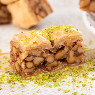 Cashew square baklava cross-section showing packed cashews, real photo