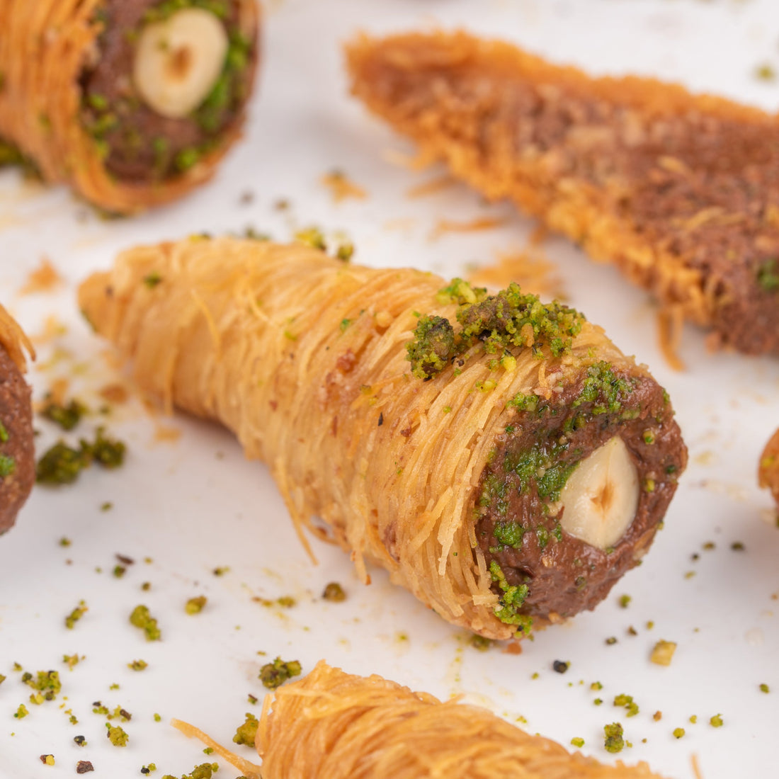 Hazelnut Kunafa Cones - THE BAKLAVA BOX