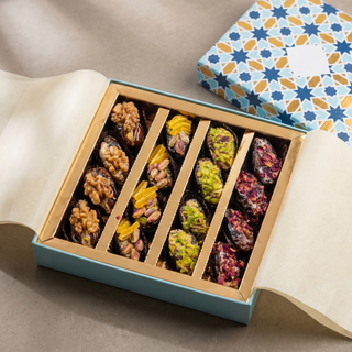 Assorted flavoured stuffed dates open gift box