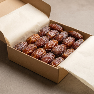 Premium Medjool dates in an open gift box