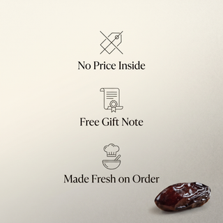 The Baklava Box gift promise: no price inside, free gift note, made fresh on order