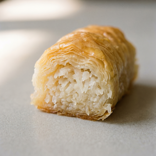 Coconut baklava cut to show the coconut filling