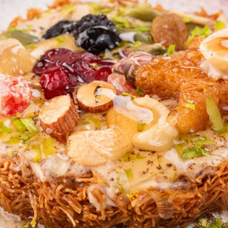 Coffee dry fruit kunafa ghewar close-up detail