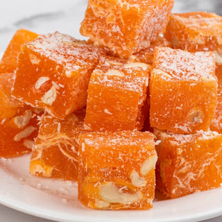 Orange cashew Turkish delight close-up detail
