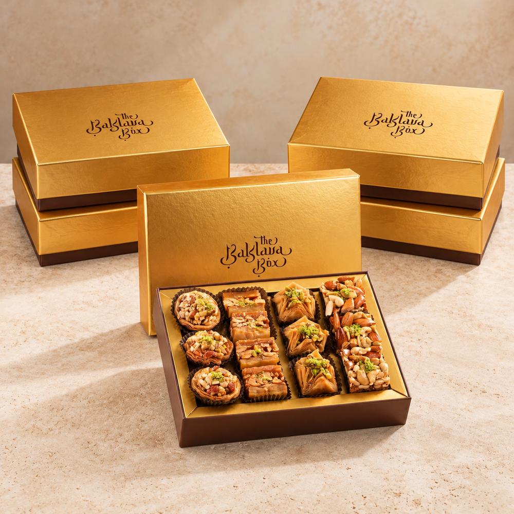 Five Sunheri 350g gift boxes: one open and four closed.
