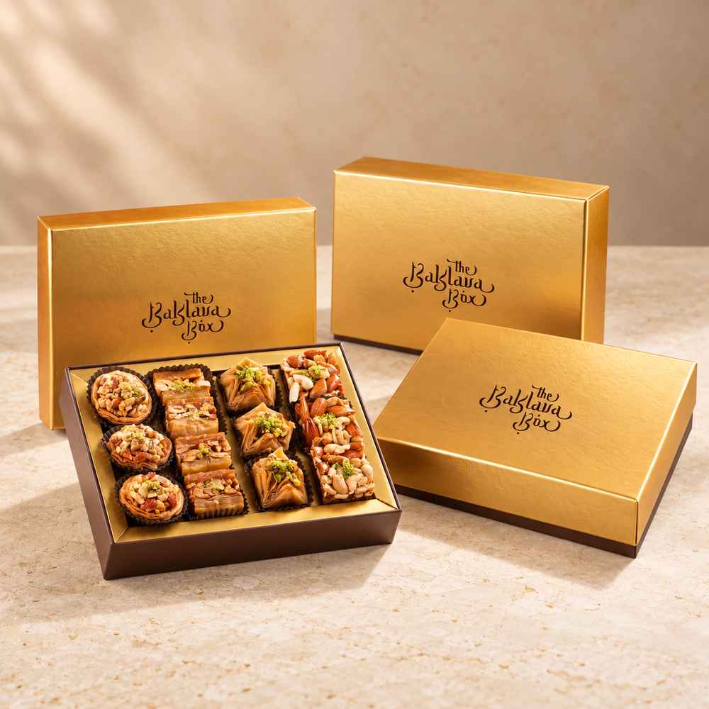 Three Sunheri 350g gift boxes: one open and two closed.