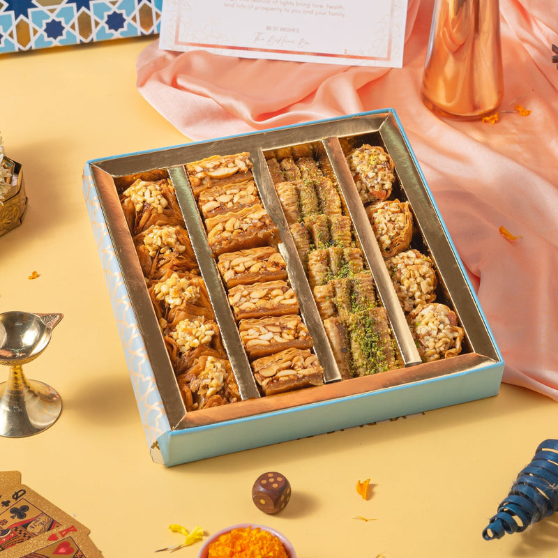 Assorted 500gms baklava sweets gift box with Happy Diwali card- Diwali premium gift box - THE BAKLAVA BOX