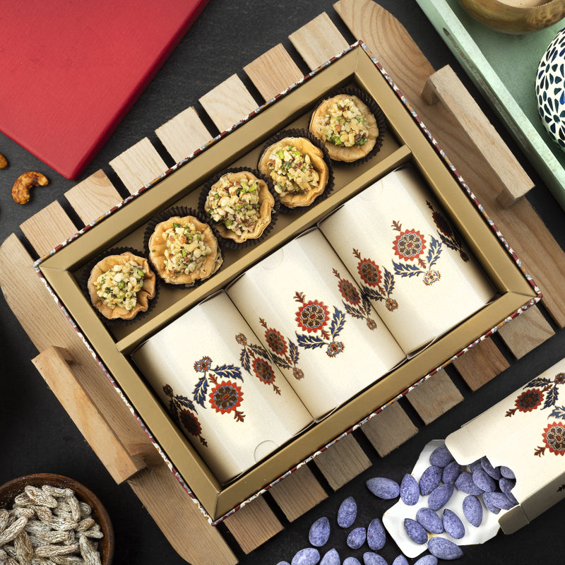 Assorted Baklavas & Flavoured Nuts Gulabo Affair Box - Premium Diwali Sweets & Dry Fruits Gift Box - THE BAKLAVA BOX