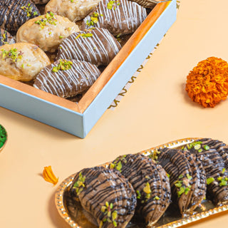 Assorted Gujiya Gift Box -Blue Imperial gift box with Assorted Turkish gujiya- Holi special sweets - THE BAKLAVA BOX