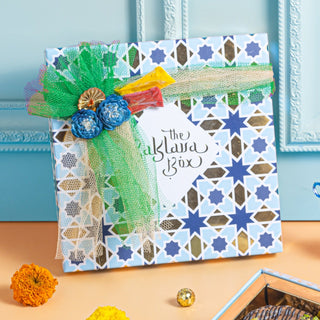 Assorted Gujiya Gift Box -Blue Imperial gift box with Assorted Turkish gujiya- Holi special sweets - THE BAKLAVA BOX