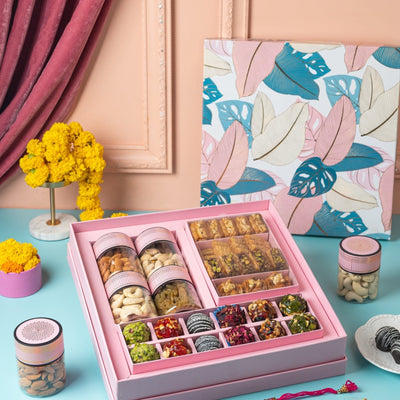 Floral Imperial Gift Box, Baklavas, Premium Indian Sweets and dry fruits- Rakhi gift box - THE BAKLAVA BOX
