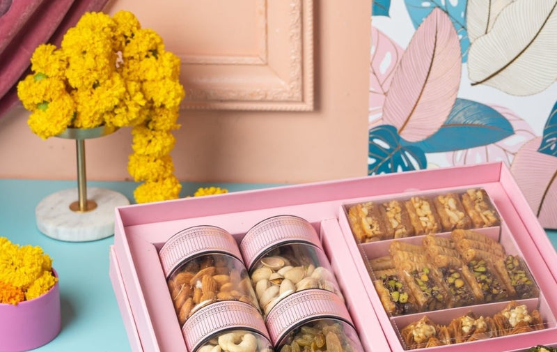 Floral Imperial Gift Box, Baklavas, Premium Indian Sweets and dry fruits- Rakhi gift box - THE BAKLAVA BOX