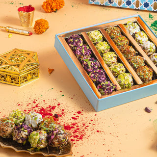 Holi flavoured Assorted Laddu box- Assorted Holi flavoured laddus - Holi special sweets - THE BAKLAVA BOX