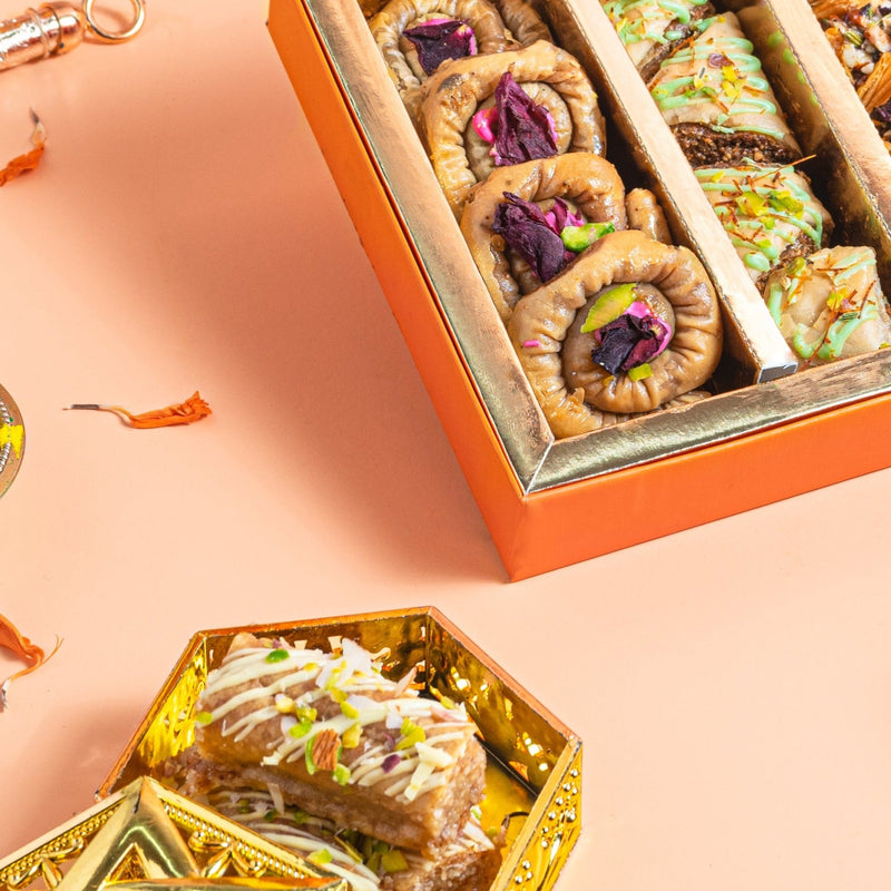 Holi flavoured baklava- Assorted baklava 250gms luxe gift box- Holi special sweets - THE BAKLAVA BOX