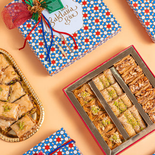 Holi Gift Box : Assorted Baklava (250gm) with Ribbon Packaging and Gulal - THE BAKLAVA BOX