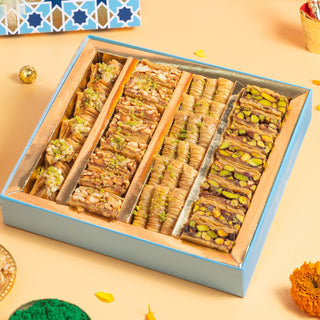 Holi Gift Box : Assorted Baklava (500gm) with Ribbon Packaging and Gulal - THE BAKLAVA BOX