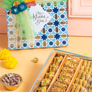 Holi Gift Box : Assorted Baklava (500gm) with Ribbon Packaging and Gulal - THE BAKLAVA BOX