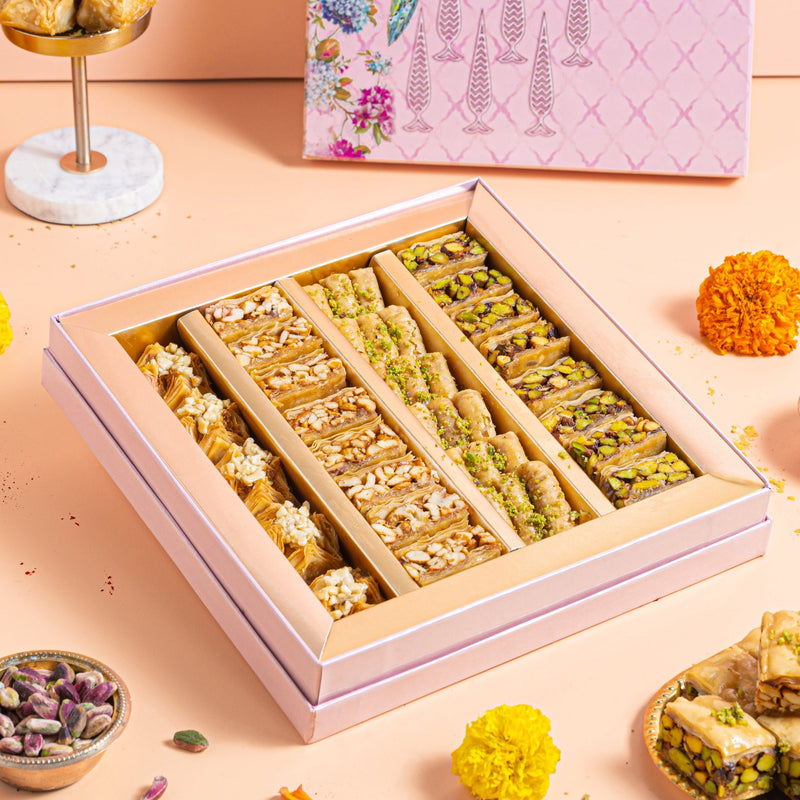 Holi gift box- Peakock gift box with assorted baklavas- Holi special sweets - THE BAKLAVA BOX