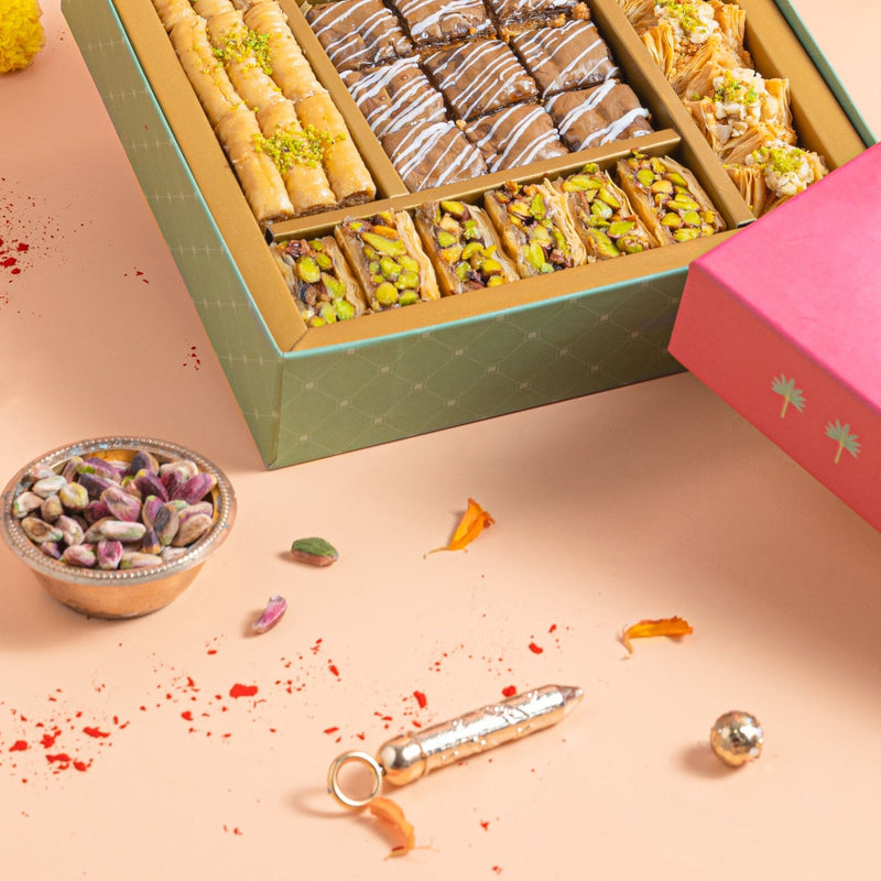 Holi gift box- Pichwai gift box with assorted baklavas- Holi special sweets - THE BAKLAVA BOX