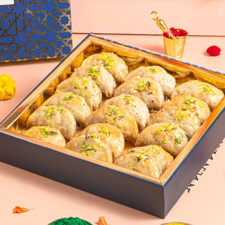 Holi Gujiya gift box-Navy Imperial gift box with Turkish gujiya- Holi special sweets - THE BAKLAVA BOX