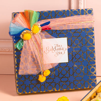 Holi Gujiya gift box-Navy Imperial gift box with Turkish gujiya- Holi special sweets - THE BAKLAVA BOX