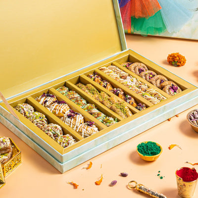 Holi Royal Vega gift Box (1 kg) with ribbon packaging -Holi flavoured baklavas- Holi Special menu - THE BAKLAVA BOX
