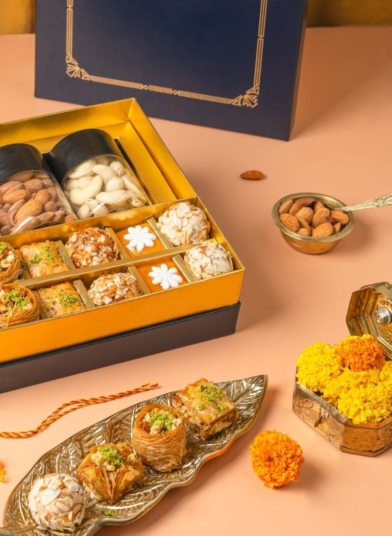 Regal gift hamper with baklavas and dry fruits- Premium Diwali Gifting - THE BAKLAVA BOX