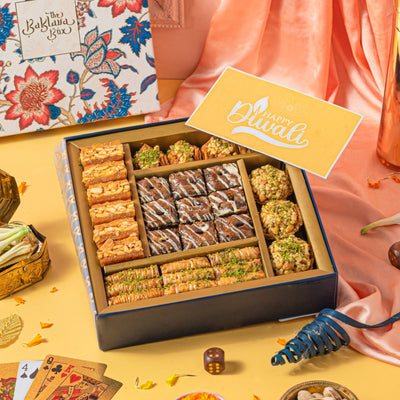 REGALIA BAKLAVA SWEETS GIFT BOX WITH HAPPY DIWALI CARD- DIWALI PREMIUM GIFT BOX - THE BAKLAVA BOX